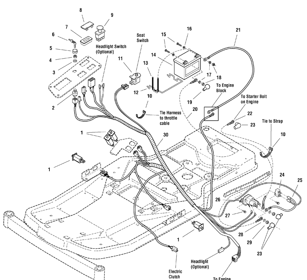 Electrical Group Diagram and Parts List for 2277700-107277700-ZT7000 2004 Briggs and Stratton Lawn Tractor